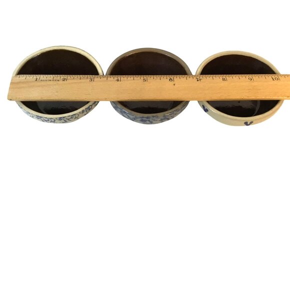 VTG Studio Pottery Plant Tray Bowl 3" Petite Trinket Salt Glaze Blue Heart Set 3 - Picture 6 of 6